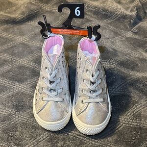 Wonder Nation Silver Kids Sneakers with Pink Lining